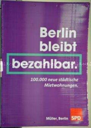 Wahlplakat des SPD-Landesverbandes Berlin zur Wahl des Berliner Abgeordnetenhauses am 18. September 2016