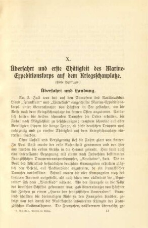 X. Überfahrt und erste Thätigkeit des Marine-Expeditionskorps auf dem Kriegsschauplatze