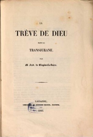 La Trève de Dieu dans le Transjurane