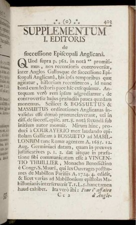 Supplementum I. Editoris /de successione Episcopali Anglicanâ.