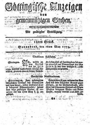 18tes Stück. Sonnabend, den 6ten May 1775.
