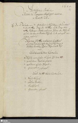 [Beilage No. 3] Artillerie Proben welche zu Torgaw abgeleget worden. Martius [1680]