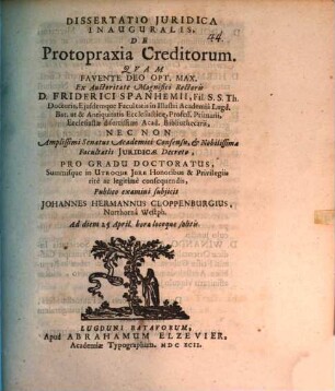 Diss. iur. inaug. de protopraxia creditorum