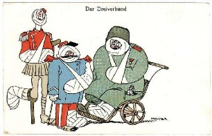 Kriegs-Postkarte Nr. 20: Der Dreiverband (Engländer, Franzose und Russe mit Verbänden) (verboten)
