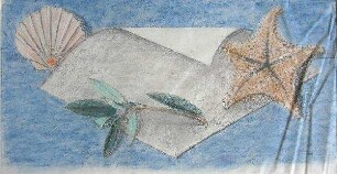 Komposition mit Muschel, Blätter und Seestern
