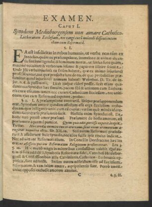 Caput I. Synodum Medioburgensem non amare Catholico-Lutheranam Ecclesiam, nec tangi cura uniendi diffentientem illam cum Reformata.