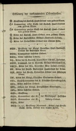 Erklaerung der vorkommenden Ordenszeichen