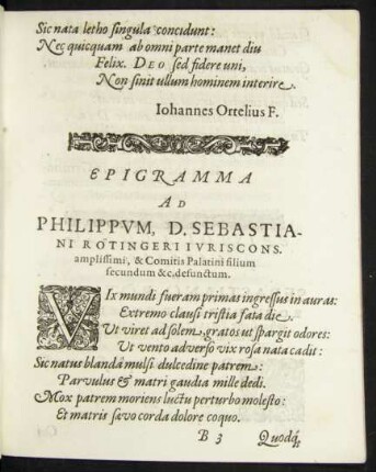 Epigramma Ad Philippum, D. Sebastiani Rötingeri ...