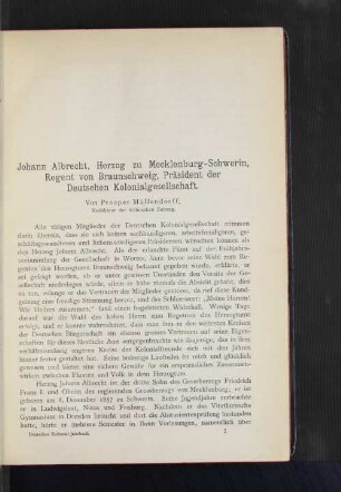 Johann Albrecht, Herzog zu Mecklenburg-Schwerin, Regent von Braunschweig, Präsident der Deutschen Kolonialgesellschaft.