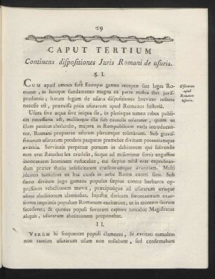 Caput Tertium. Continens dispositiones Juris Romani de usuris.