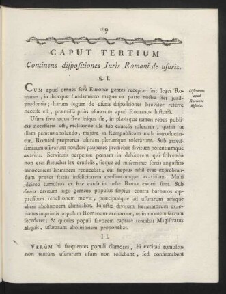 Caput Tertium. Continens dispositiones Juris Romani de usuris.