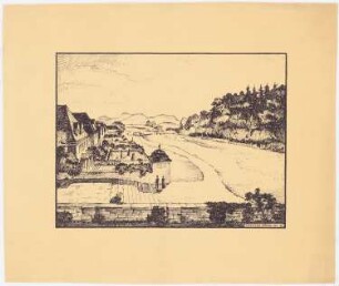Räumliche Studien am Beispiel idealtypischer Landschaft Freiflächen für Fußgänger: (Umzeichnung von Inv.Nr. 21264): Perspektivische Ansicht eines Grünwegs (vgl. a. Inv.Nr. 21265, Plangestalt weitgehend identisch, unterschiedliche Plangröße)