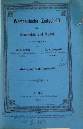Westdeutsche Zeitschrift für Geschichte und Kunst. 7. 1888
