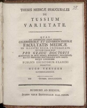 These Medicæ Inaugurales De Tussium Varietate