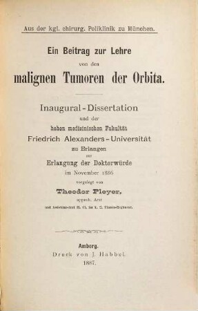 Ein Beitrag zur Lehre von den malignen Tumoren der Orbita
