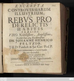 Excerpta Controversiarum Illustrium, De Rebvs Pro Derelictis Habitis