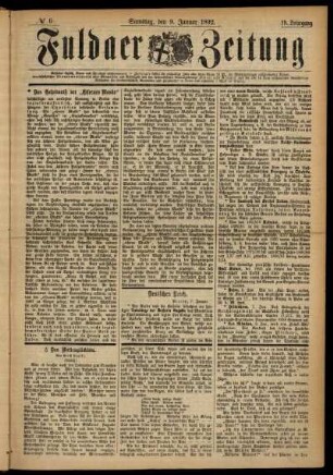 Ausgabe vom Samstag, den 09. Januar 1892.