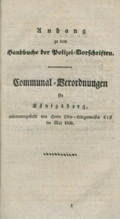Anhang zu dem Handbuche der Polizei-Vorschriften.