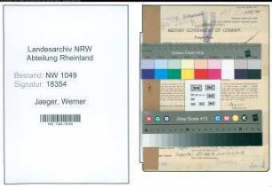 Entnazifizierung Werner Jaeger , geb. 20.06.1910 (Lehrer)