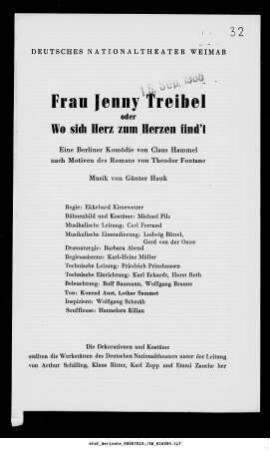 Frau Jenny Treibel oder Wo sich Herz zum Herzen find't