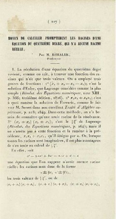 Moyen de calculer promptement les recines d´une équation du quatrième degré, qu n´a aucune racine réelle.