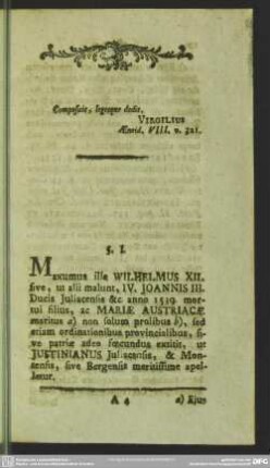 § I. Plures ordinationes promalgatae sunt a Serenissimo Duce Wilhelmo