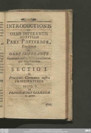 Sectio I. de Praecipuis Germaniae nostrae Principatibus.