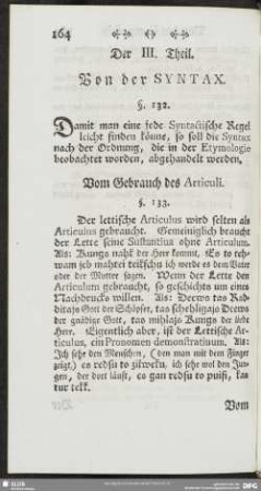Der III. Theil. Von der Syntax