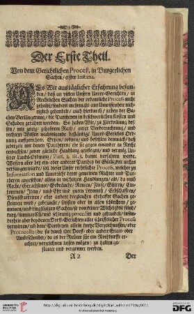 Der Erste Theil: Von dem Gerichtlichen Proceß, in Burgerlichen Sachen, erster Instanz