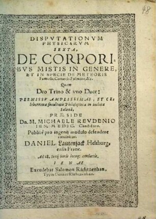 DISPVTATIONVM PHYSICARVM SEXTA: De CORPORIBVS ...