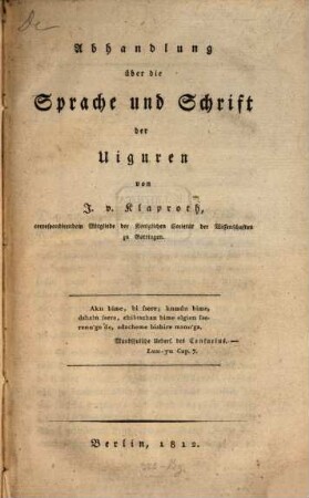 Abhandlung über die Sprache und Schrift der Uiguren