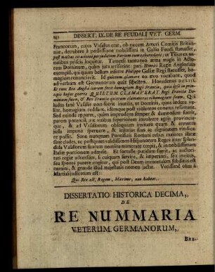 Dissertatio Historica Decima, De Re Nummaria Veterum Germanorum