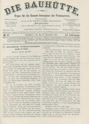 No. 47. Frankfurt a. M., den 25. November 1911. 54. Jahrgang.