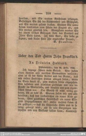 Ueber den Tod Herrn John Franklin's