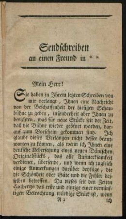 Sendschreiben an einen Freund in **