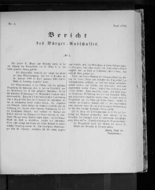 Nr. 2. Bericht des Bürger=Ausschusses. April 1870.