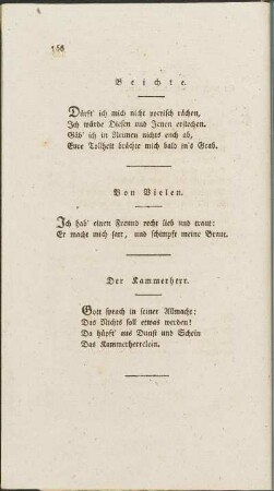 Beichte. / Von Vielen. / Der Kammerherr.