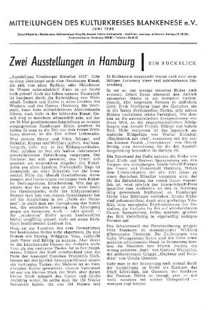 Zwei Ausstellungen in Hamburg : Ein Rückblick