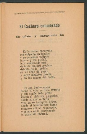 El cochero enamorado : Su triste y sangriento fin