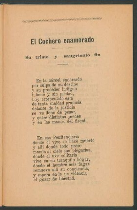 El cochero enamorado : Su triste y sangriento fin