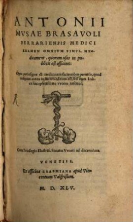 Examen omnium simplicium medicamentorum, quorum usus in publicis est officinis