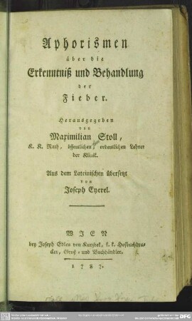 Aphorismen über die Erkenntniß und Behandlung der Fieber