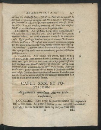 Caput XXX. Et Postremum. Argumenta quaedam aeternae praeexistentiae