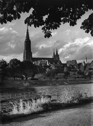 Ulm. Stadtteilansicht mit Münster (Fertigstellung (Turm) 1890). Blick über die Donau