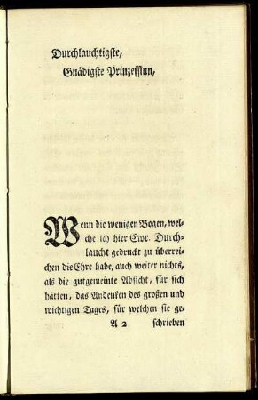 Durchlauchtigste, Gnädigste Prinzessinn, ...