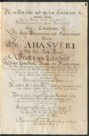 Leichenpredigt auf Ahasver von Lehndorff, Königsberg 1692 (Abschrift des Druckes VD 17 23:266778 B)