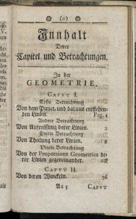 Innhalt Derer Capitel und Betrachtungen.