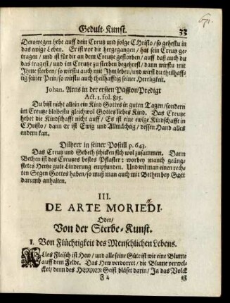 III. De Arte Moriedi. Oder/ Von der Sterbe-Kunst.