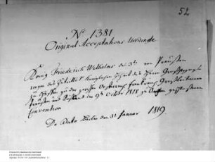 Beitritt Hessens zum Aachener Vertrag vom 9. Oktober 1818. (Akzeptation Preußens, paraphiert)