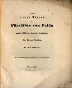 Ueber einige Münzen der Fürstäbte von Fulda aus der zweiten Hälfte des vierzehnten Jahrhunderts